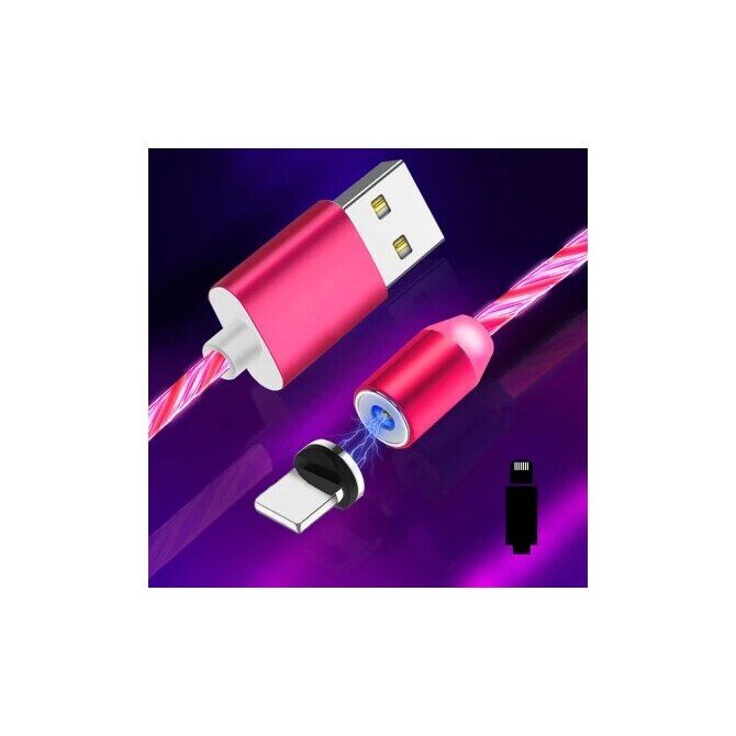 Magnet LED Ladekabel USB-A auf Lightning 1m pink