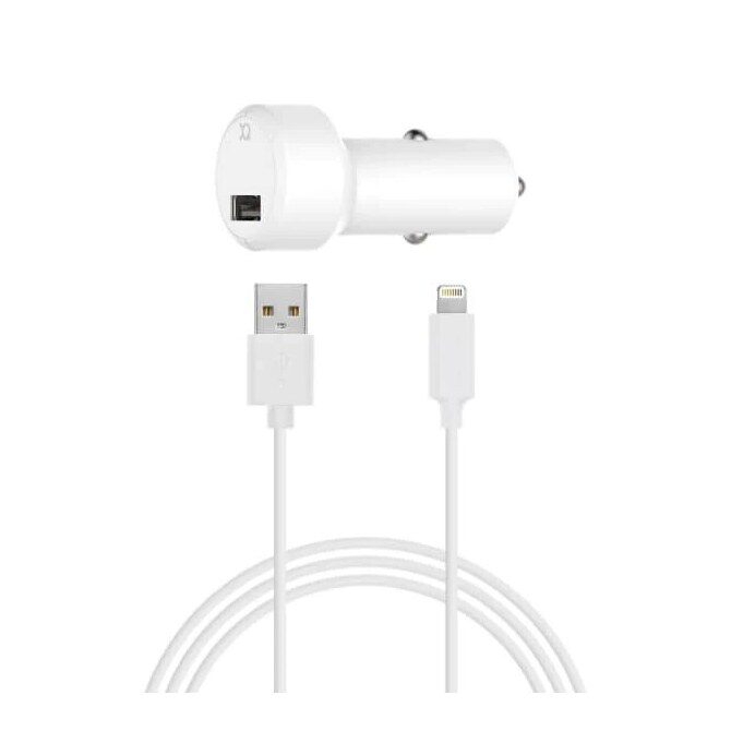 XQISIT Autoladegerät 2,4 A inkl. Lightning Kabel (1m) weiss