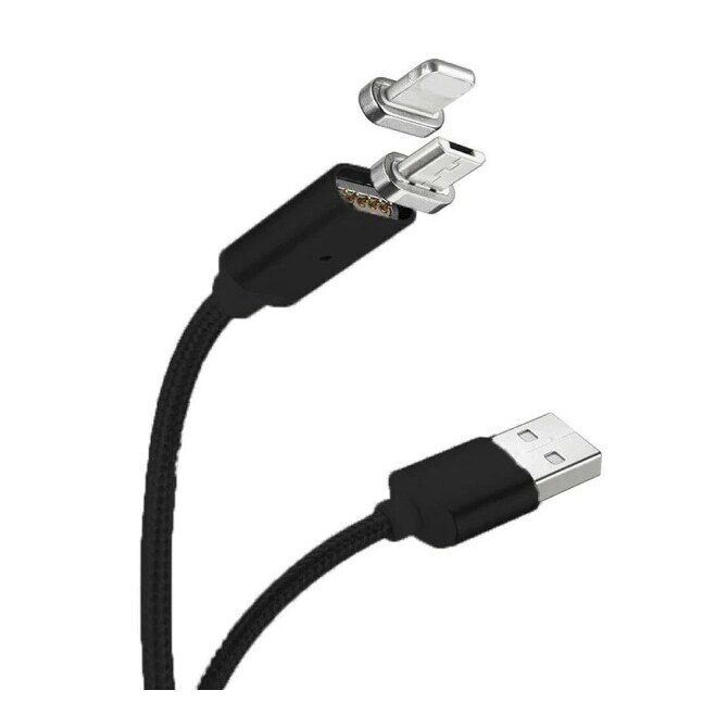 Magnet Ladekabel USB-A auf  Lightning (inkl. Aufsatz für Micro USB) 1m schwarz