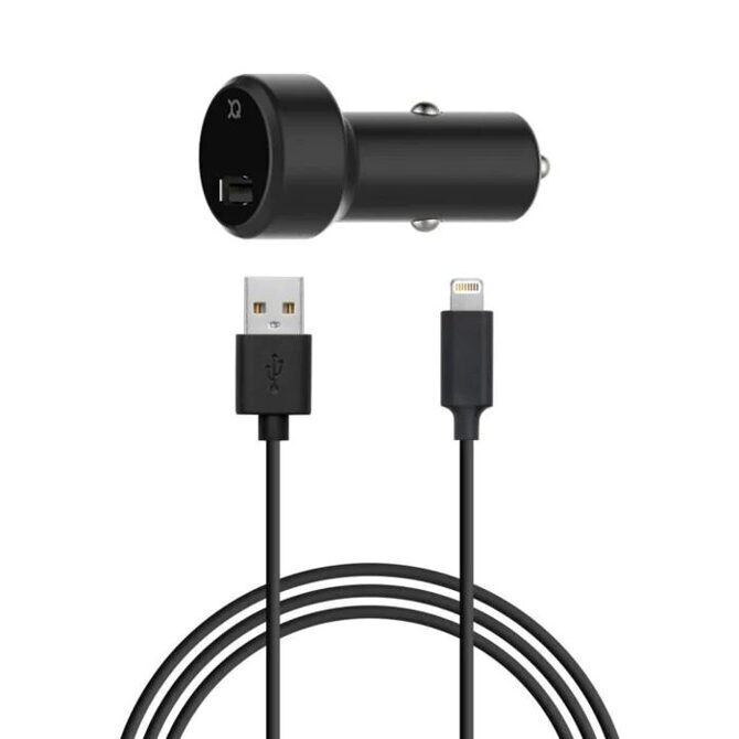 XQISIT Autoladegerät 2,4 A inkl. Lightning Kabel (1m) schwarz