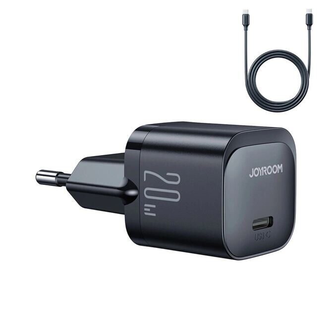 Joyroom Mini 20W Fast Charger USB-C Adapter mit Ladekabel USB-C auf USB-C 1m schwarz