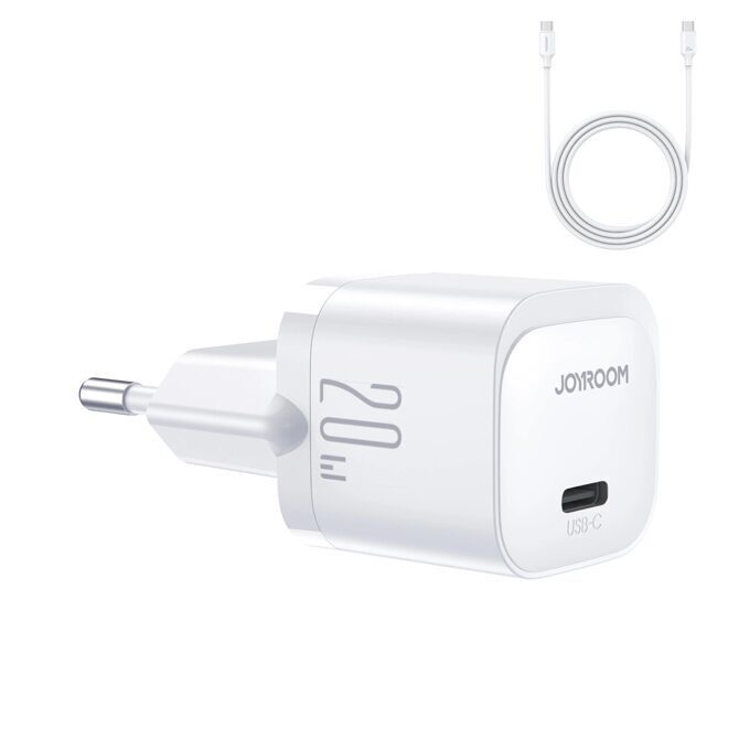 Joyroom Mini 20W Fast Charger USB-C Adapter mit Ladekabel USB-C auf USB-C 1m weiss