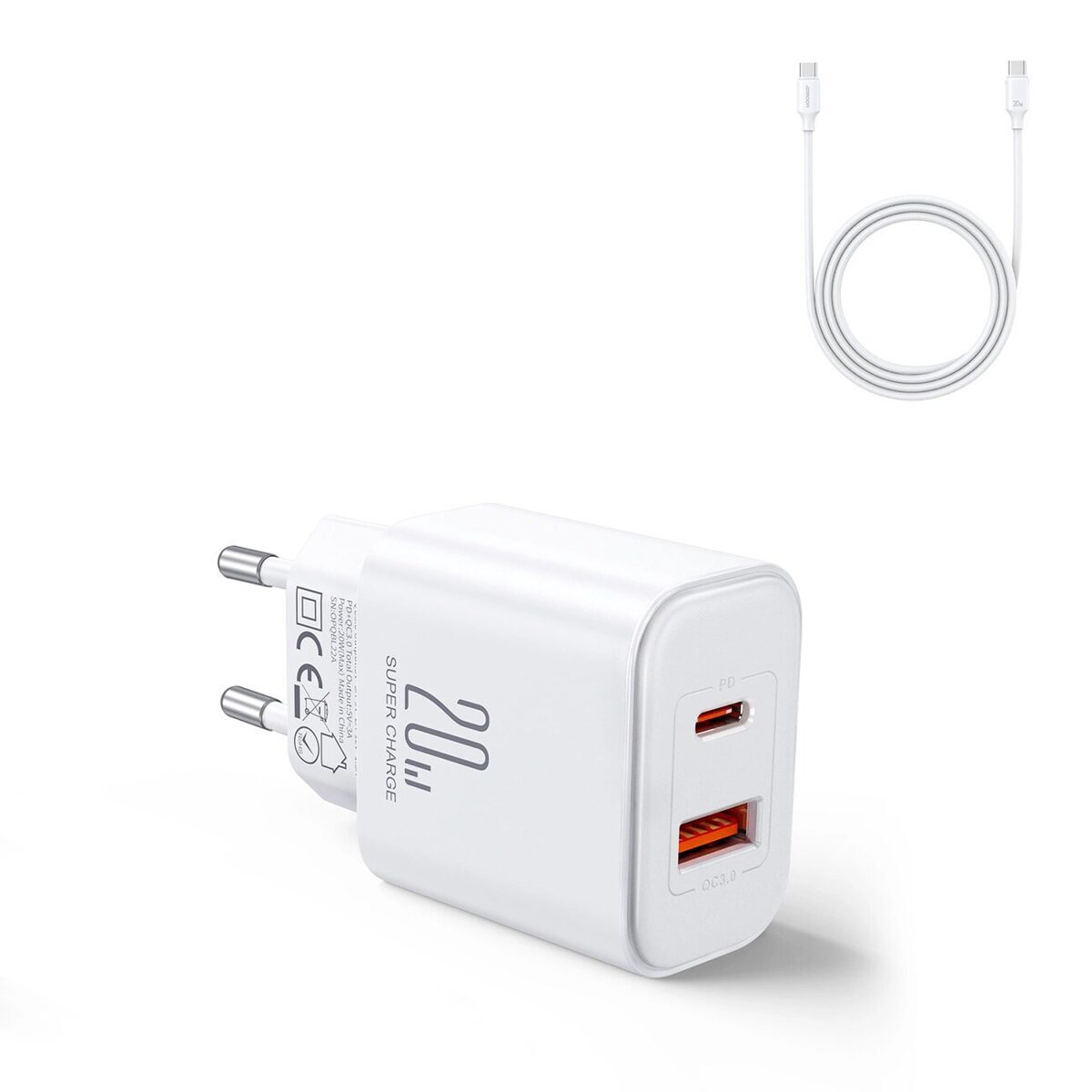 Joyroom 20W Power Adapter mit Ladekabel USB-C auf USB-C 1m weiss