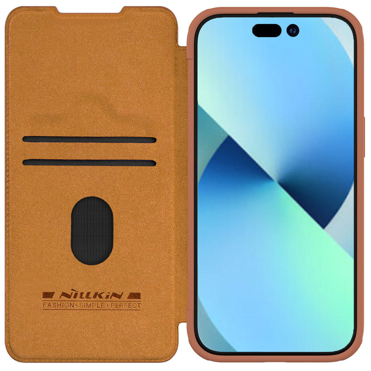 Nillkin QIN Leder Pro Kameraschutz Hülle iPhone 15 Plus braun